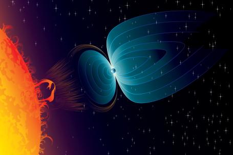Cosmic radiation contains high-energy protons. Most of these particles are captured by the Earth’s magnetic field. (Source: © daulon / stock.adobe.com) Cosmic radiation contains high-energy protons. Most of these particles are captured by the Earth’s magnetic field. (Source: © daulon / stock.adobe.com)