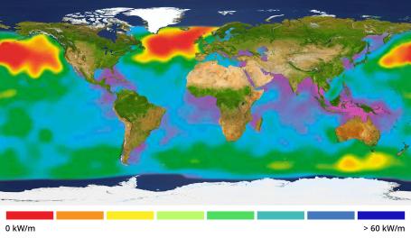 Map of locations suitable for wave energy utilization Map of locations suitable for wave energy utilization
