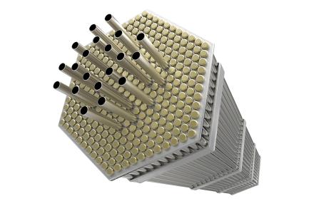 Some fuel assemblies leave certain locations of the fuel rods empty and use it for the control and shutoff rods. (Source: © frog / stock.adobe.com) Some fuel assemblies leave certain locations of the fuel rods empty and use it for the control and shutoff rods. (Source: © frog / stock.adobe.com)