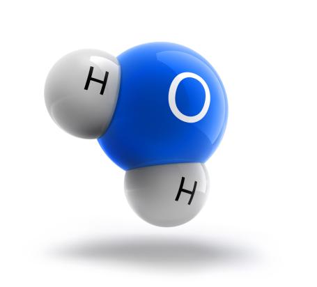 Molecule of water H₂O. The molecule of water consist of two atoms of hydrogen and one atom of oxygen. (Source: © peterschreiber.media / stock.adobe.com) Molecule of water H₂O. The molecule of water consist of two atoms of hydrogen and one atom of oxygen. (Source: © peterschreiber.media / stock.adobe.com)