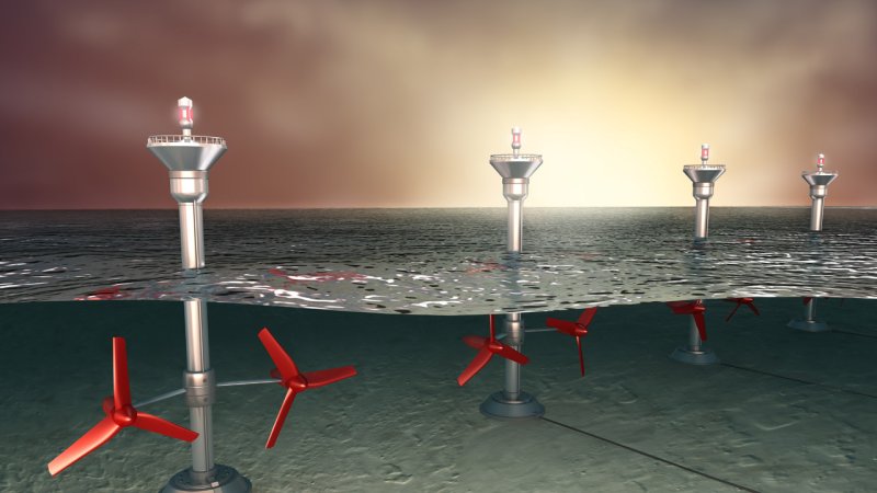An artist’s concept of installations harnessing the energy of ocean currents. (Source: © Alexandr Mitiuc / stock.adobe.com)